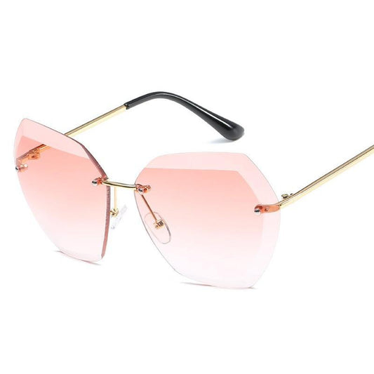 Rimless diamond women sunglasses cutting lens vintage designer oversize