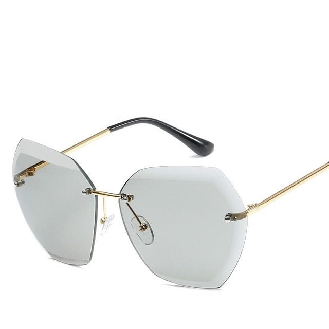 Rimless diamond women sunglasses cutting lens vintage designer oversize