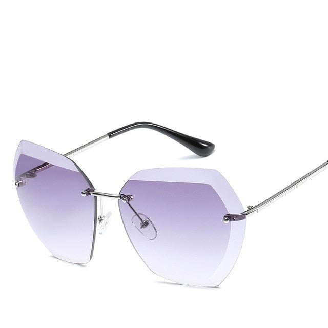 Rimless diamond women sunglasses cutting lens vintage designer oversize