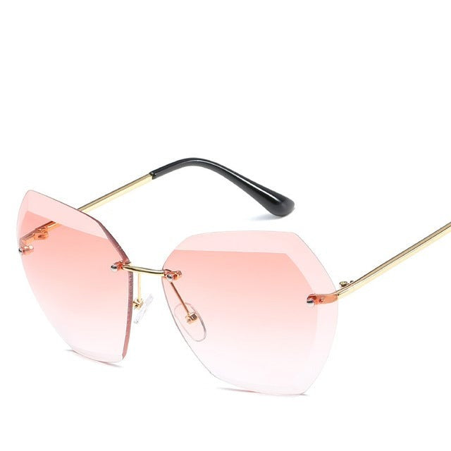 Rimless diamond women sunglasses cutting lens vintage designer oversize