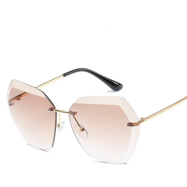 Rimless diamond women sunglasses cutting lens vintage designer oversize