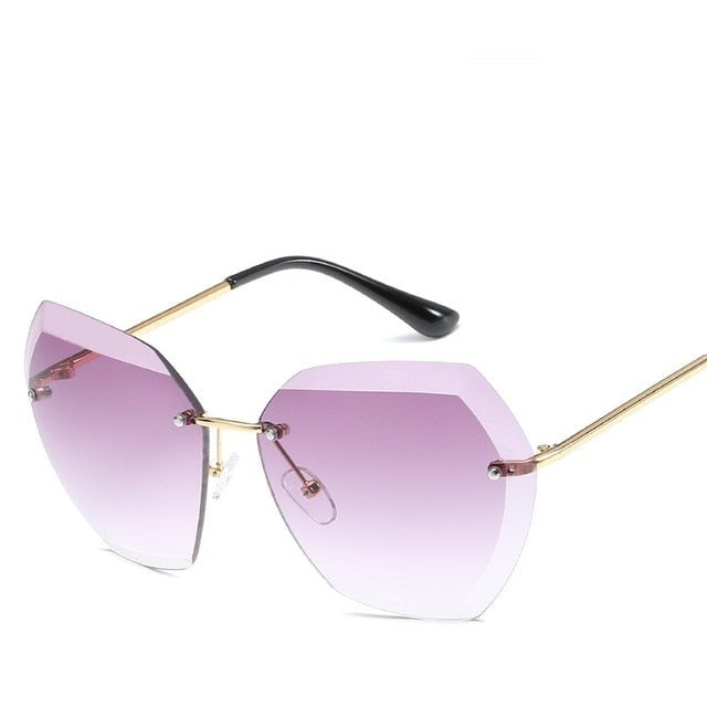 Rimless diamond women sunglasses cutting lens vintage designer oversize