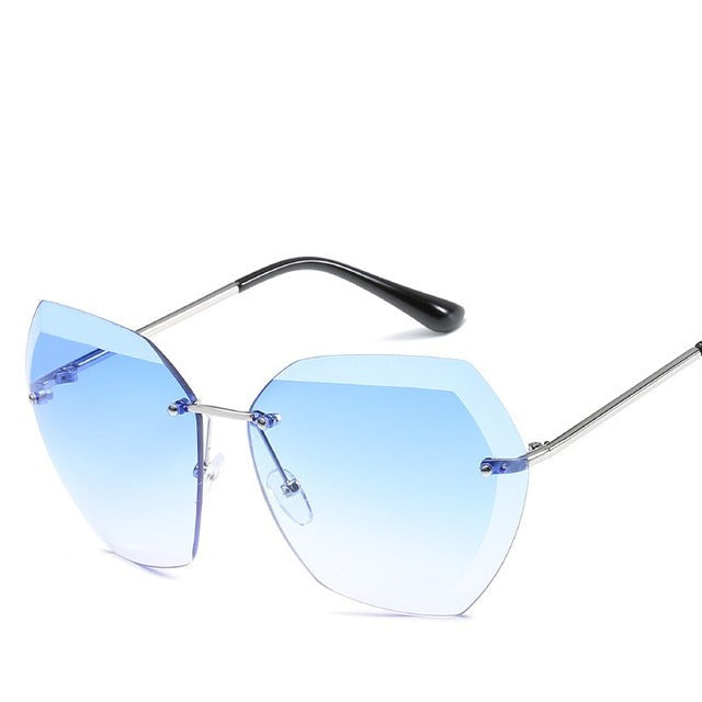 Rimless diamond women sunglasses cutting lens vintage designer oversize