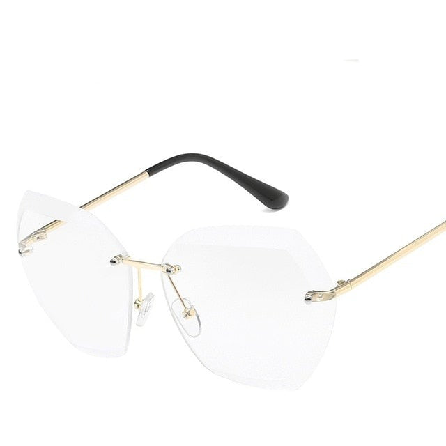 Rimless diamond women sunglasses cutting lens vintage designer oversize