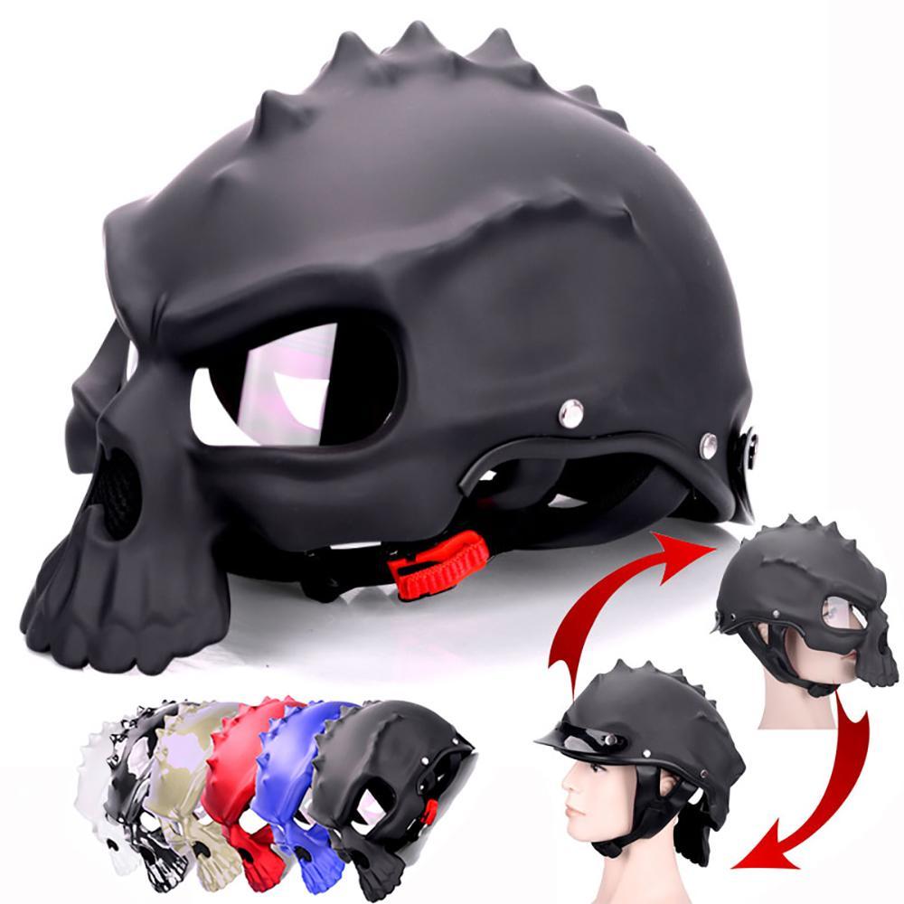 Skull helmet motorcycle retro vespa black half face clear sunvisor lens