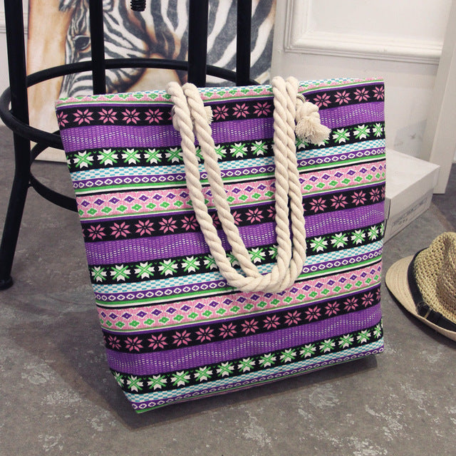 Bohemian canvas bag beach bags casual shopping travel outdoor