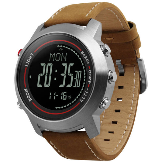 Men Sports Watches Digital Wristwatches Brown Leather Band Altimeter Barometer Masculino