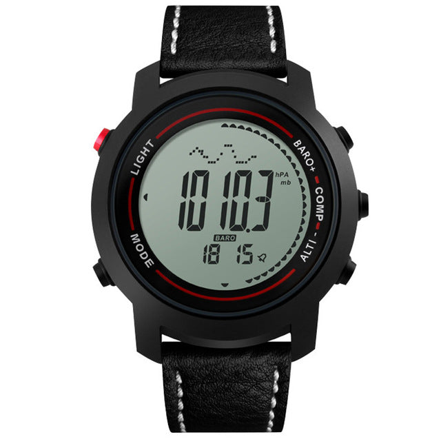 Men Sports Watches Digital Wristwatches Brown Leather Band Altimeter Barometer Masculino