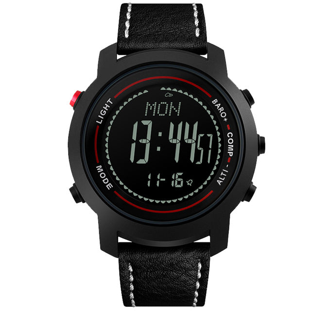 Men Sports Watches Digital Wristwatches Brown Leather Band Altimeter Barometer Masculino
