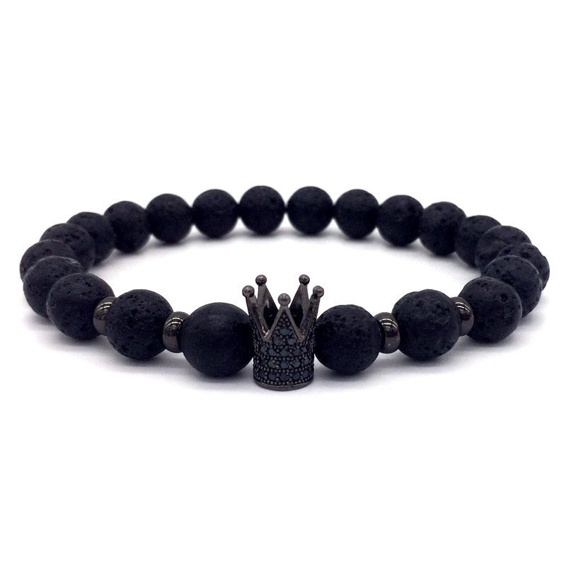 Lava stone bracelet jewelry black CZ imperial helmet and crown