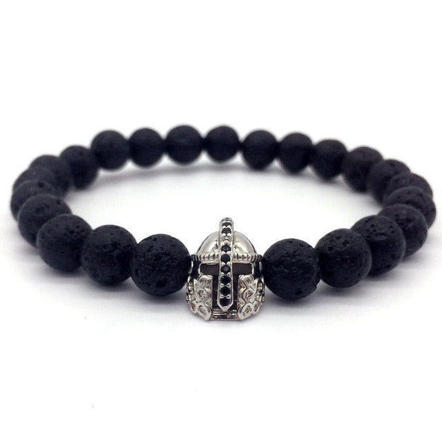 Lava stone bracelet jewelry black CZ imperial helmet and crown
