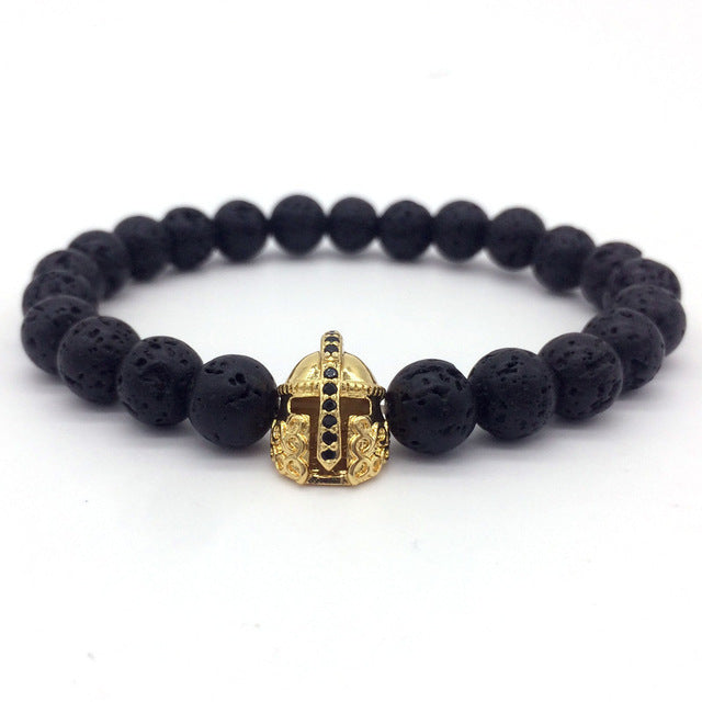 Lava stone bracelet jewelry black CZ imperial helmet and crown