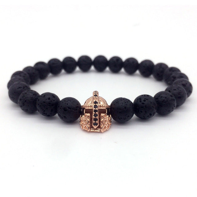 Lava stone bracelet jewelry black CZ imperial helmet and crown