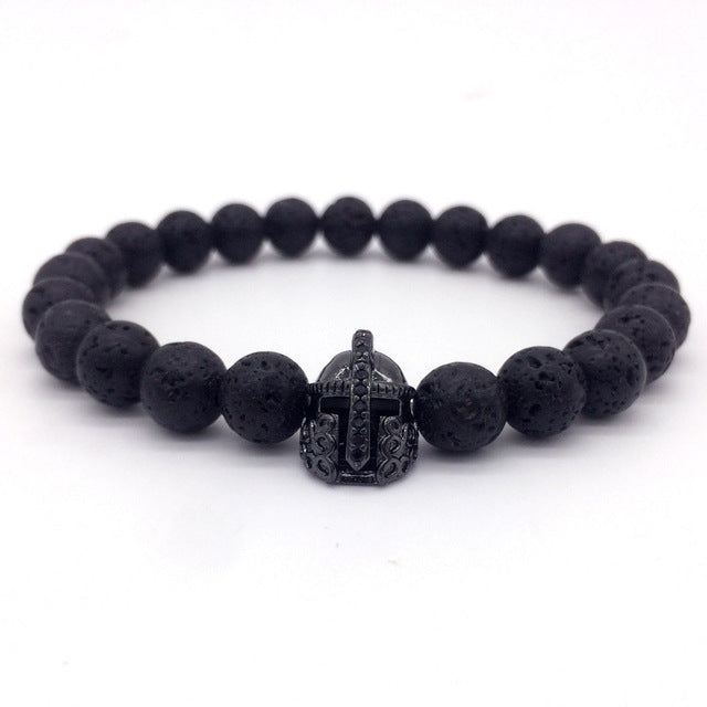 Lava stone bracelet jewelry black CZ imperial helmet and crown