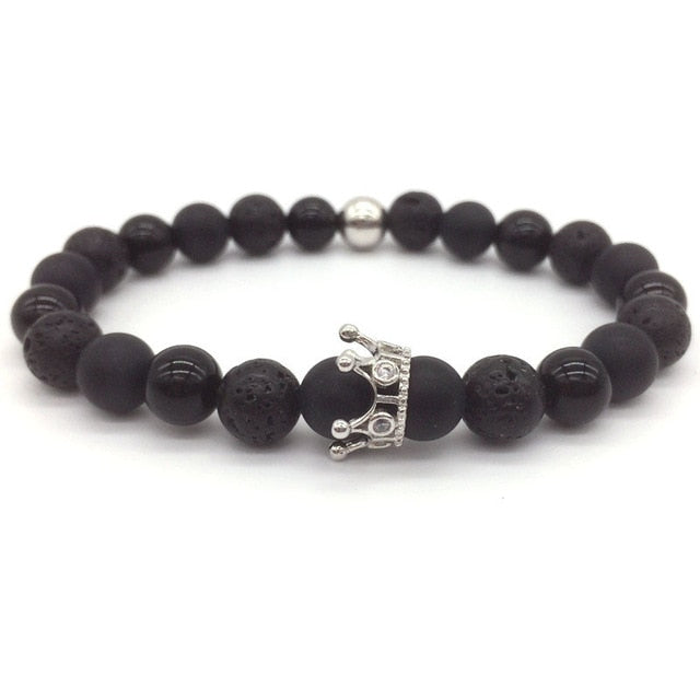 Lava stone bracelet jewelry black CZ imperial helmet and crown
