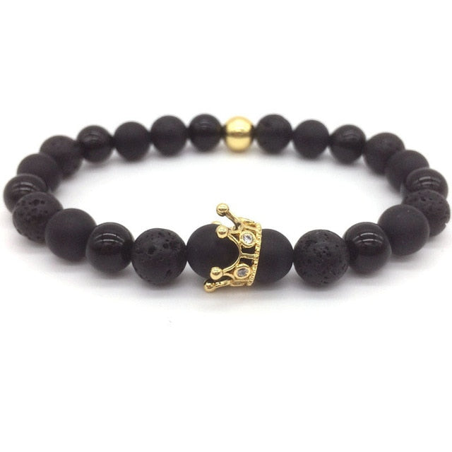 Lava stone bracelet jewelry black CZ imperial helmet and crown
