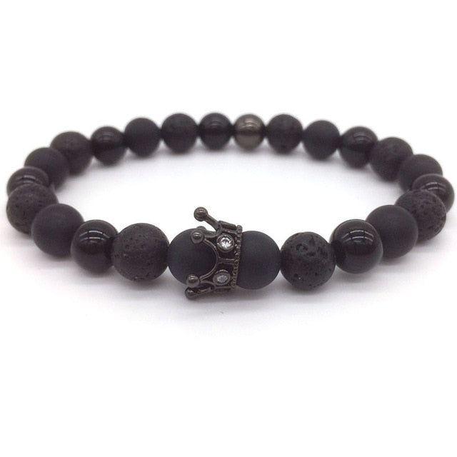 Lava stone bracelet jewelry black CZ imperial helmet and crown