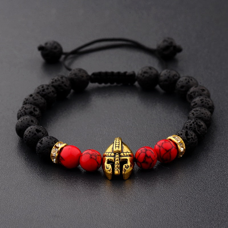 Stone beads bracelet men yoga bangles roman knight spartan warrior gladiator helmet
