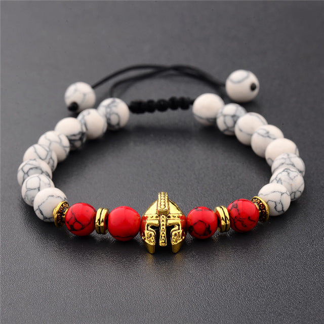 Stone beads bracelet men yoga bangles roman knight spartan warrior gladiator helmet