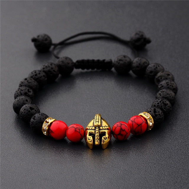 Stone beads bracelet men yoga bangles roman knight spartan warrior gladiator helmet