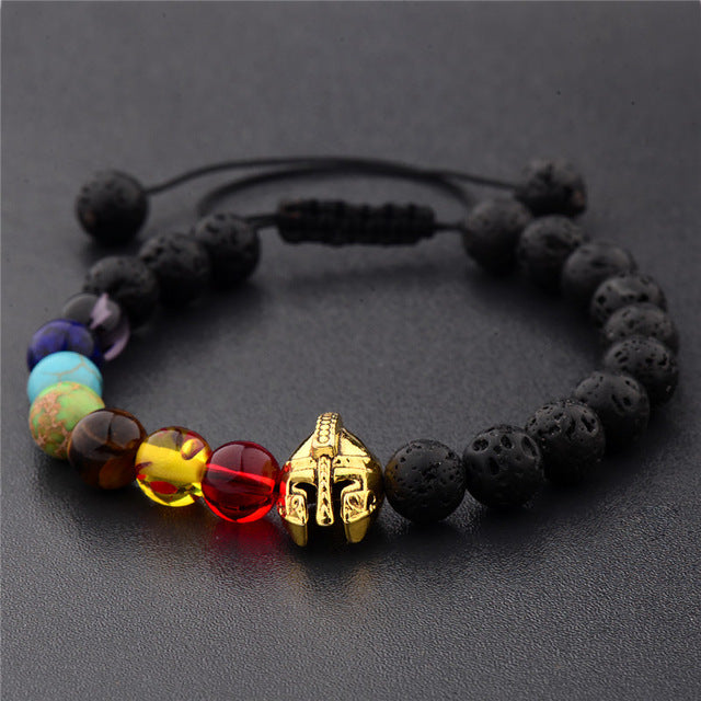 Stone beads bracelet men yoga bangles roman knight spartan warrior gladiator helmet