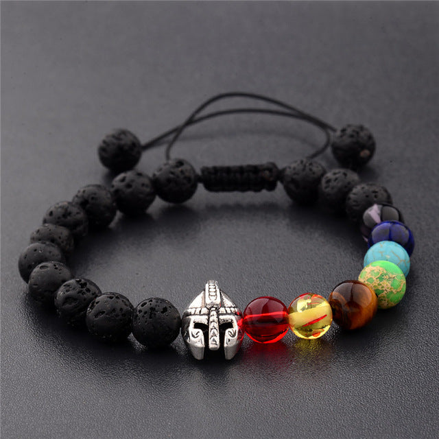 Stone beads bracelet men yoga bangles roman knight spartan warrior gladiator helmet