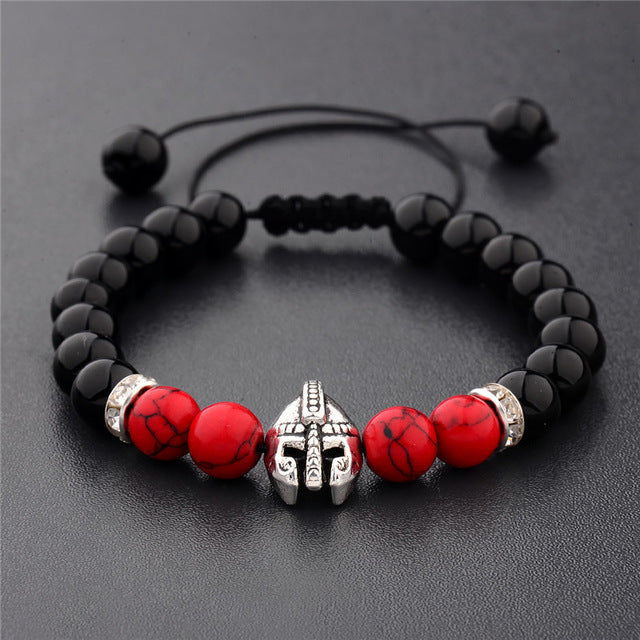 Stone beads bracelet men yoga bangles roman knight spartan warrior gladiator helmet