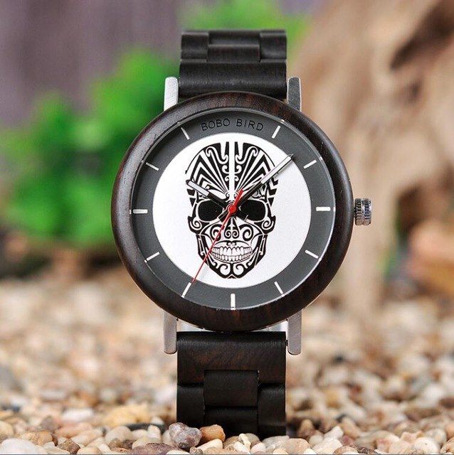Vintage unique wood watch men relogio masculino skull quartz wristwatches