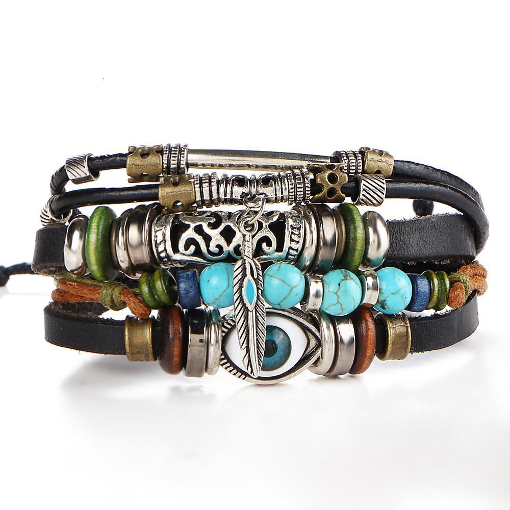 Vintage leather bracelets men punk design turkish stone wristband jewelry