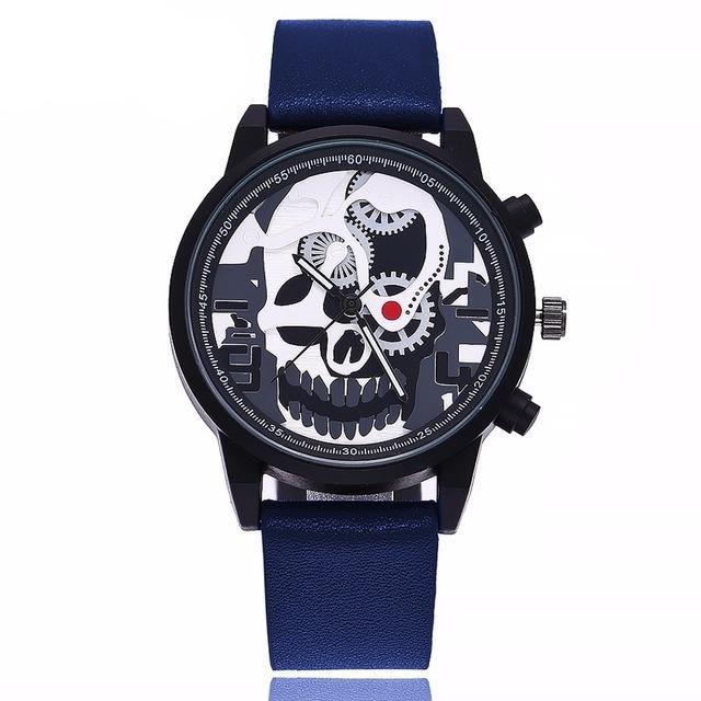 Leather watches men sports unique pirate skeleton skull quartz style