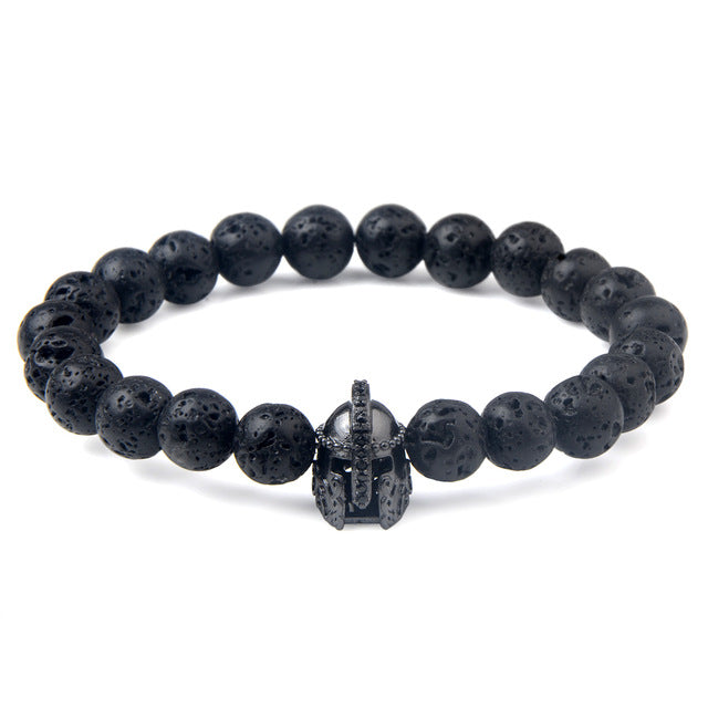 Charm natural lava stone bracelet CZ skeleton skull head helmet crown men jewelry
