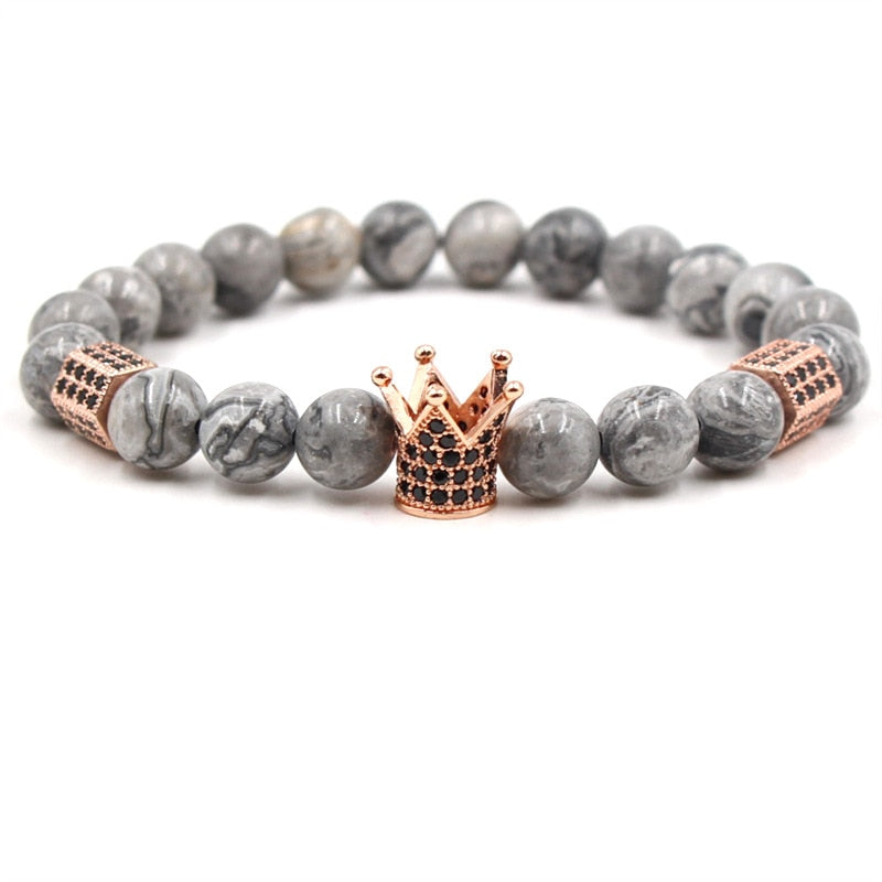 Stone charm beads bracelet ornament yoga CZ pattern crown helmet men women jewelry