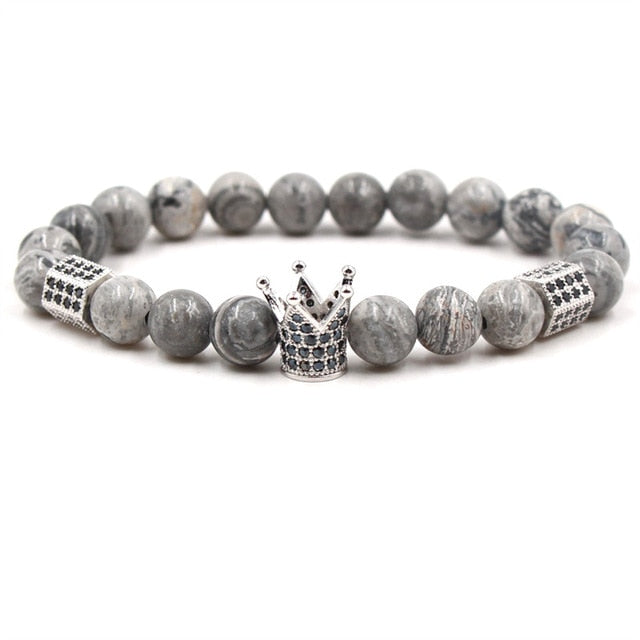 Stone charm beads bracelet ornament yoga CZ pattern crown helmet men women jewelry