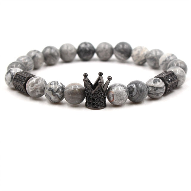 Stone charm beads bracelet ornament yoga CZ pattern crown helmet men women jewelry