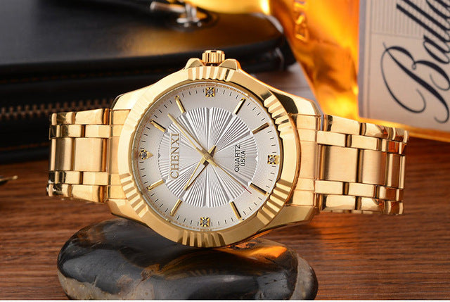 Wristwatch unique gold stainless steel men business watches