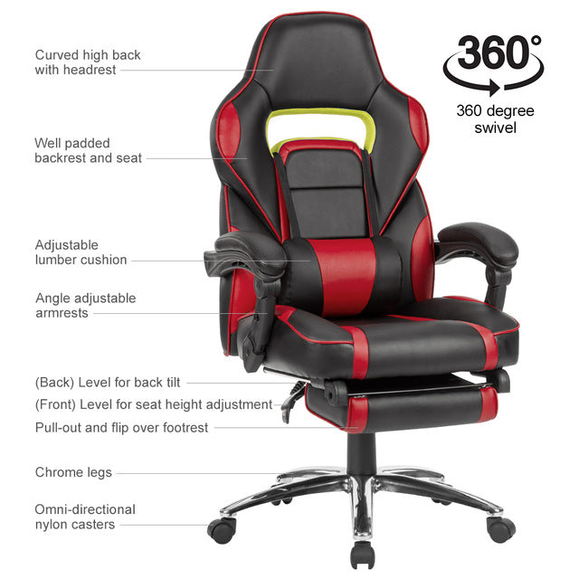 Computer chair leather rocker style racing red black blue gaming chair vs office chair