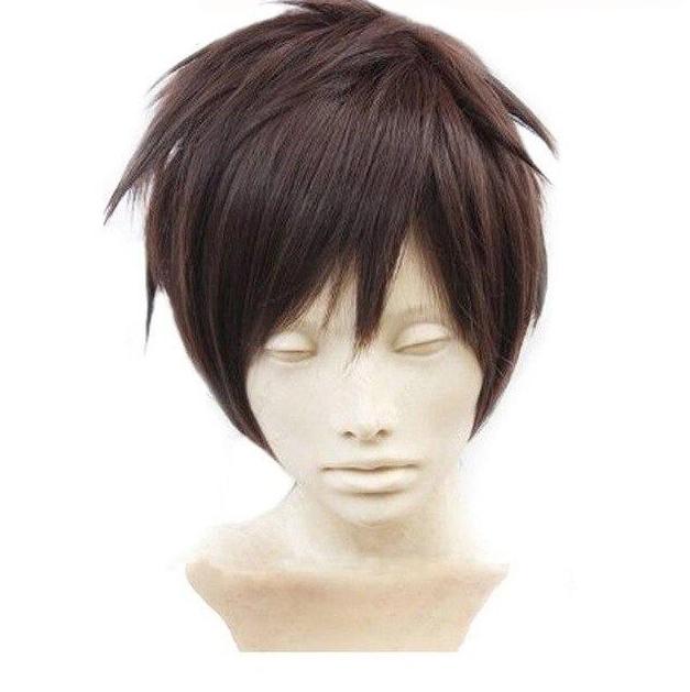 Cosplay wig for halloween party short straight titan natural dark brown