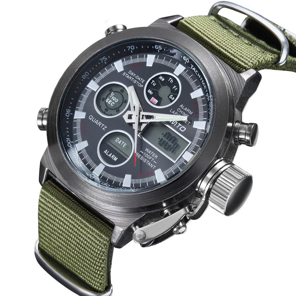 Army military sport watch men digital wristwatch leather nylon waterproof