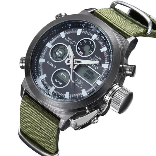 Army military sport watch men digital wristwatch leather nylon waterproof