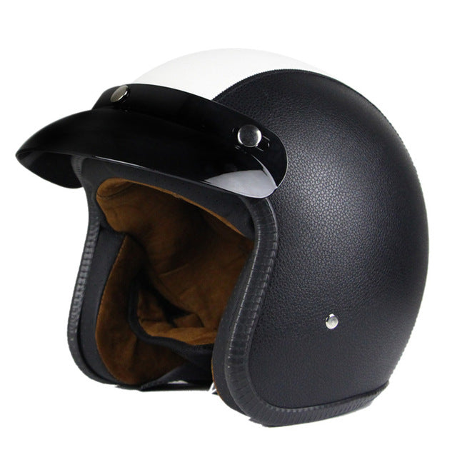 Vintage motorcycle helmet scooter cruiser chopper vespa helmets leather 3/4 open face