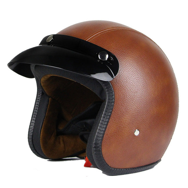 Vintage motorcycle helmet scooter cruiser chopper vespa helmets leather 3/4 open face