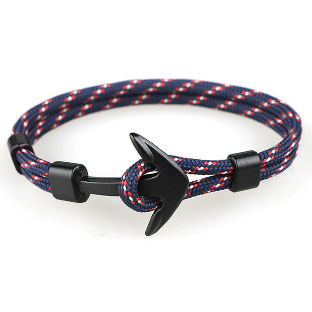 Anchor bracelets men black survival rope chain sport hooks fashion