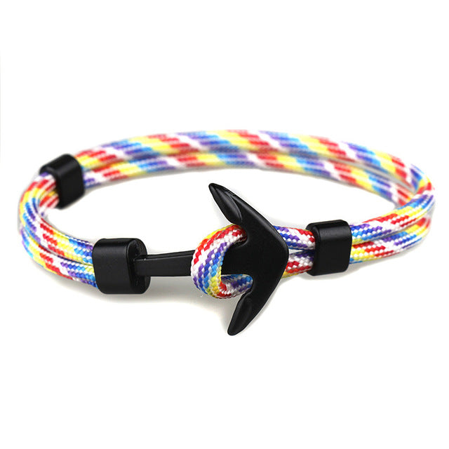 Anchor bracelets men black survival rope chain sport hooks fashion