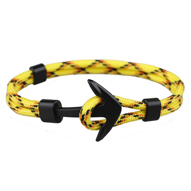 Anchor bracelets men black survival rope chain sport hooks fashion