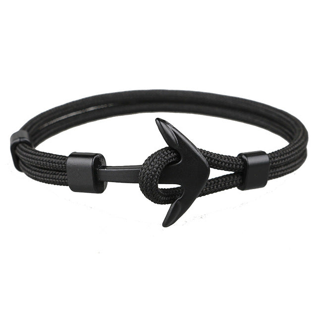 Anchor bracelets men black survival rope chain sport hooks fashion
