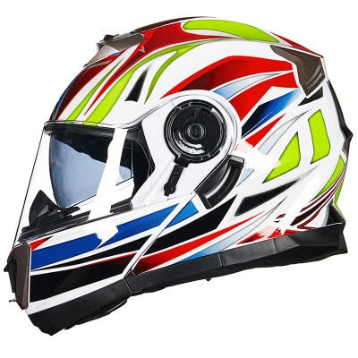 Full face Motorcycle Helmet flip up skull art paint dot dual visor safety