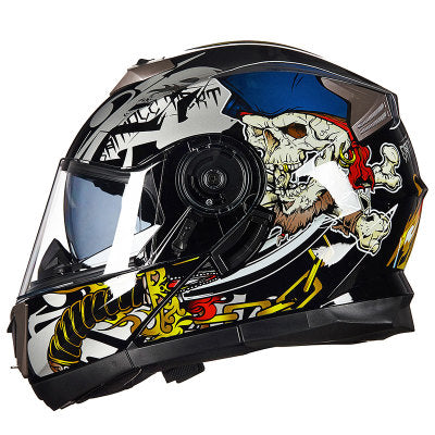 Full face Motorcycle Helmet flip up skull art paint dot dual visor safety