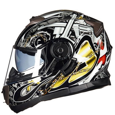 Full face Motorcycle Helmet flip up skull art paint dot dual visor safety