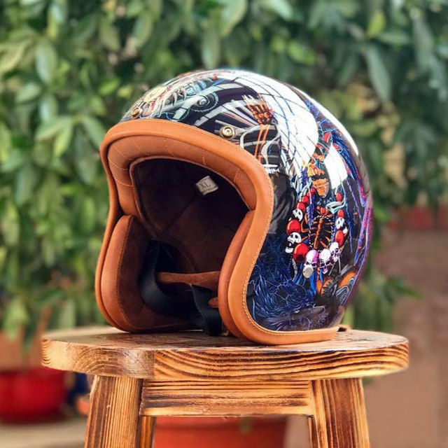 Vintage chopper helmet Buddha Jigong painted motorcycle helmets riding 3/4 open face