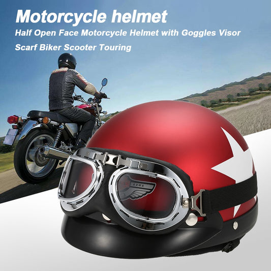 Motorcycle Half Open Face Helmet Goggles Scooter biker sport red black